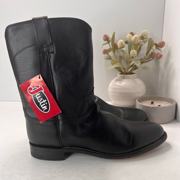 Justin Classic Roper Western Cowboy Leather Boots Black Men's 12E - Picture 3 of 9